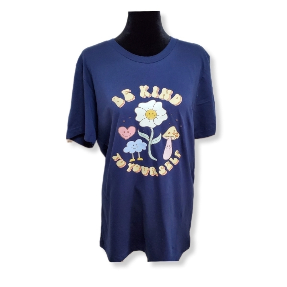 NWOT Navy Blue Bella + Canvas Be Kind To Yourself Short Sleeve T Shirt Sz M